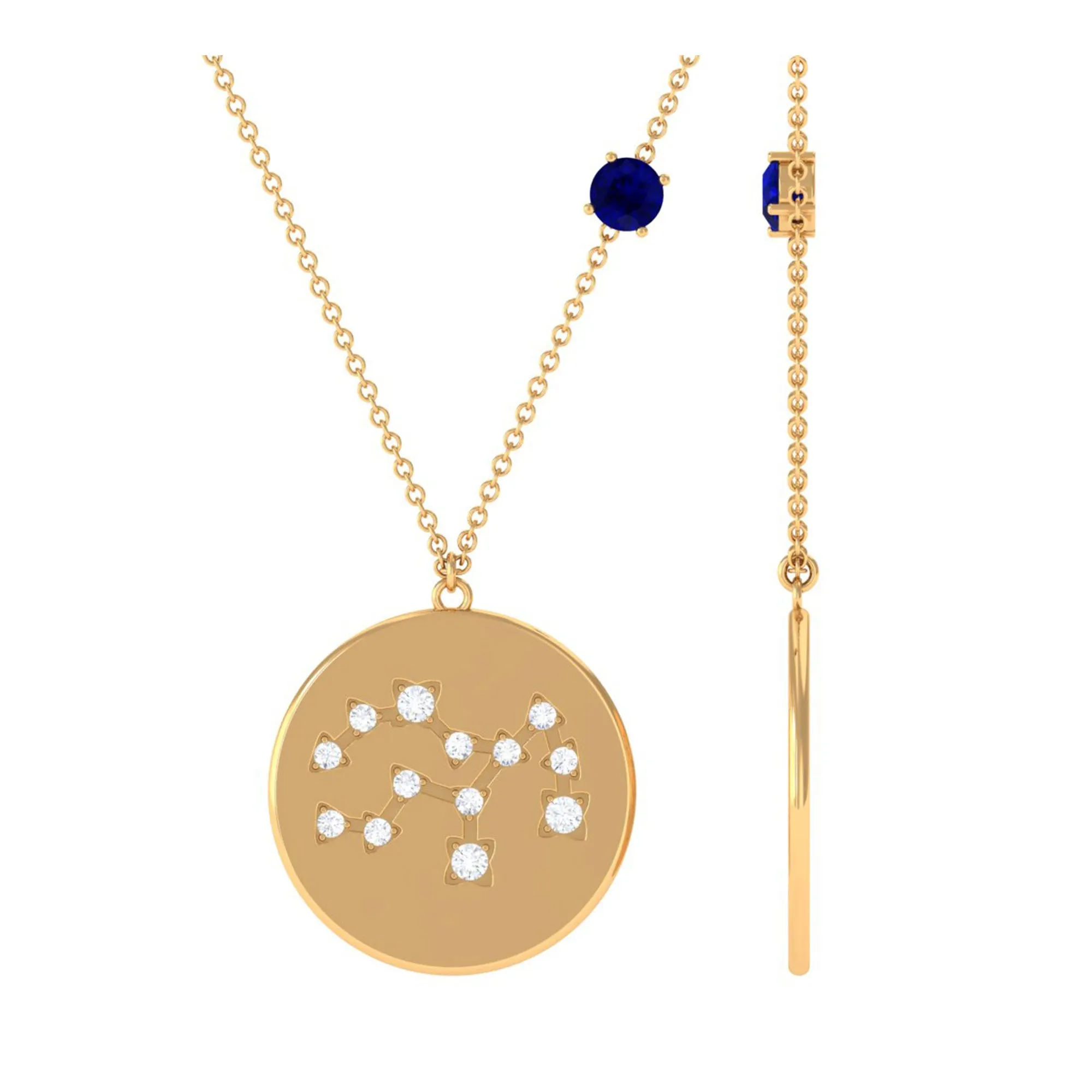 Real Blue Sapphire Virgo Zodiac Pendant with Diamond
