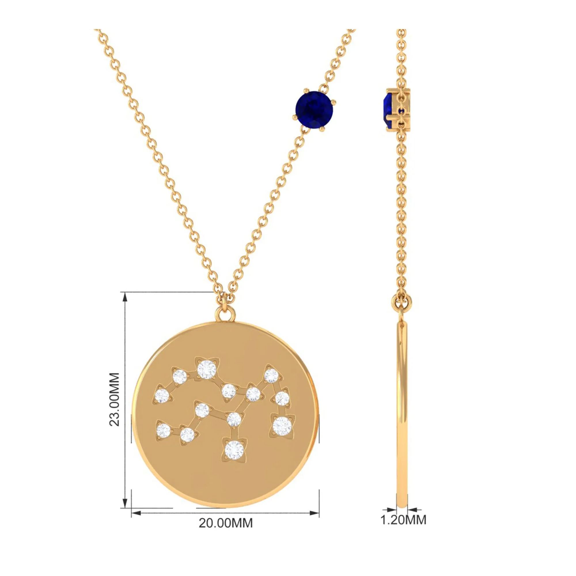 Real Blue Sapphire Virgo Zodiac Pendant with Diamond
