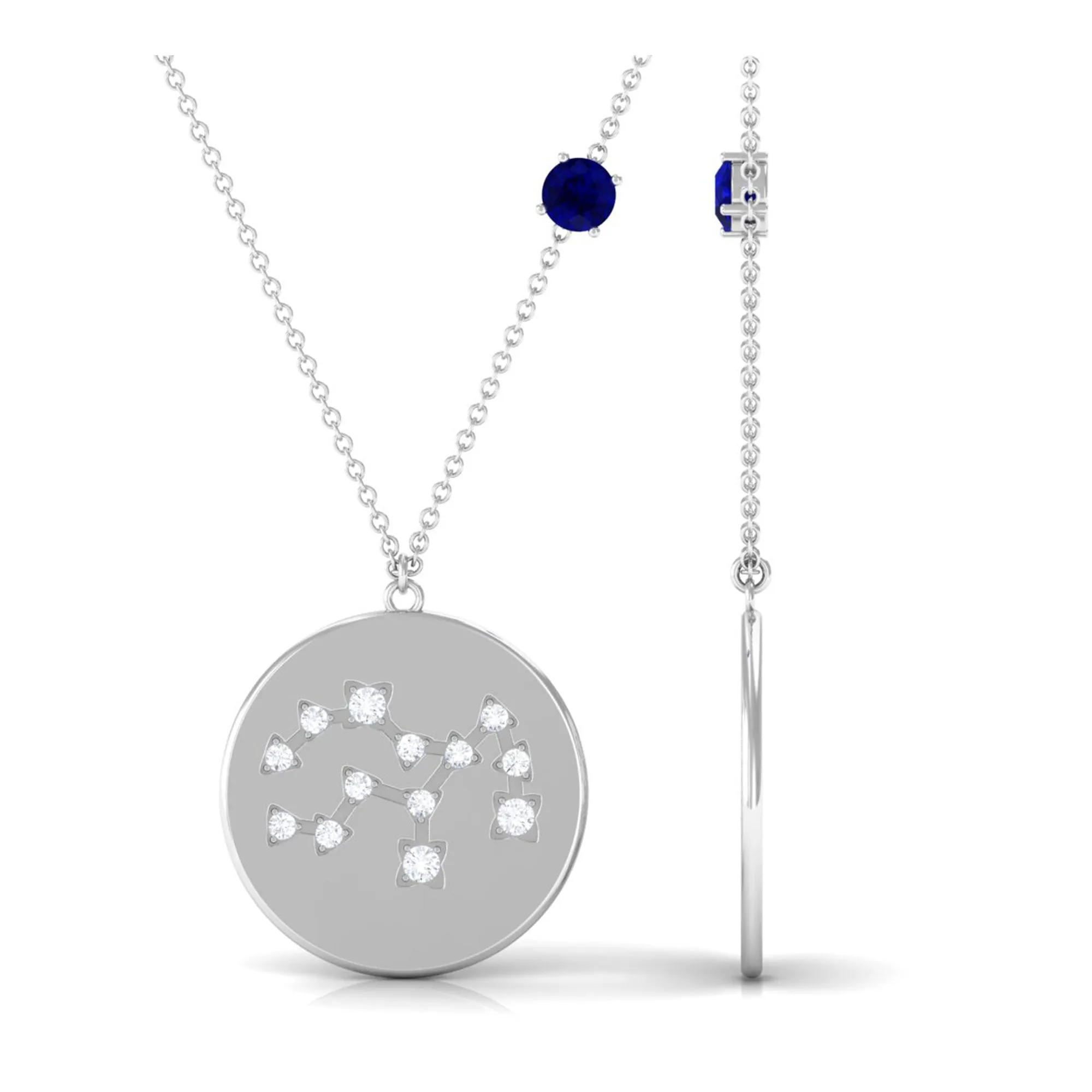 Real Blue Sapphire Virgo Zodiac Pendant with Diamond