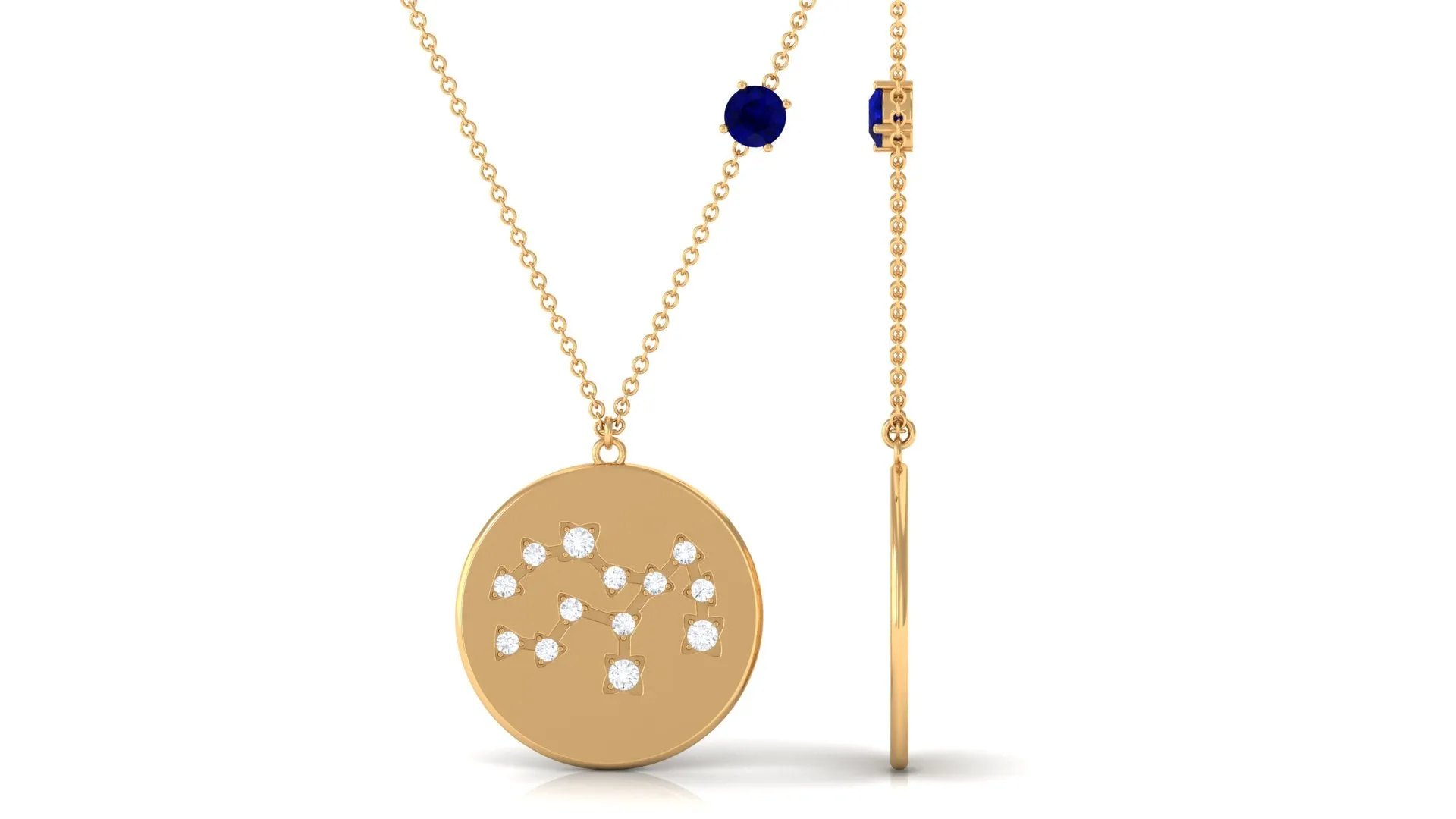 Real Blue Sapphire Virgo Zodiac Pendant with Diamond
