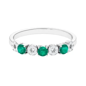 Real Emerald Half Eternity Ring with Diamond