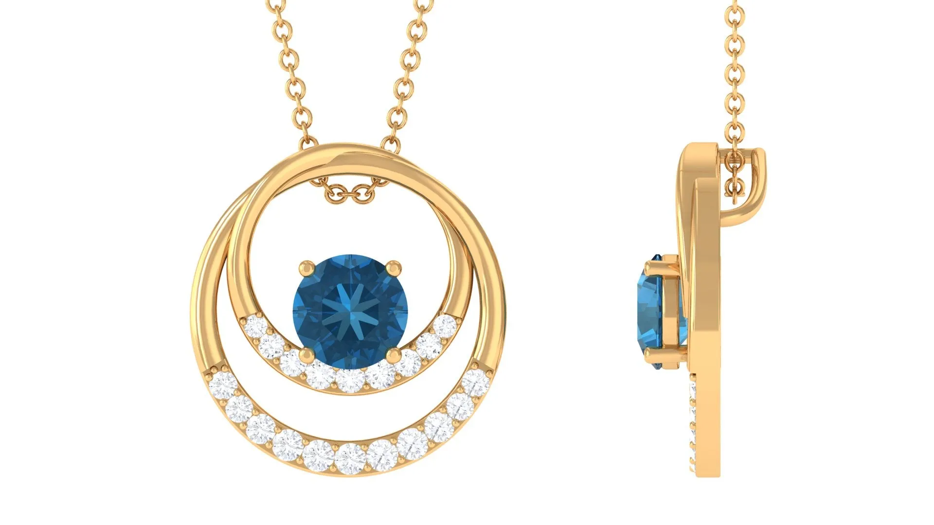 Real London Blue Topaz and Diamond Pendant