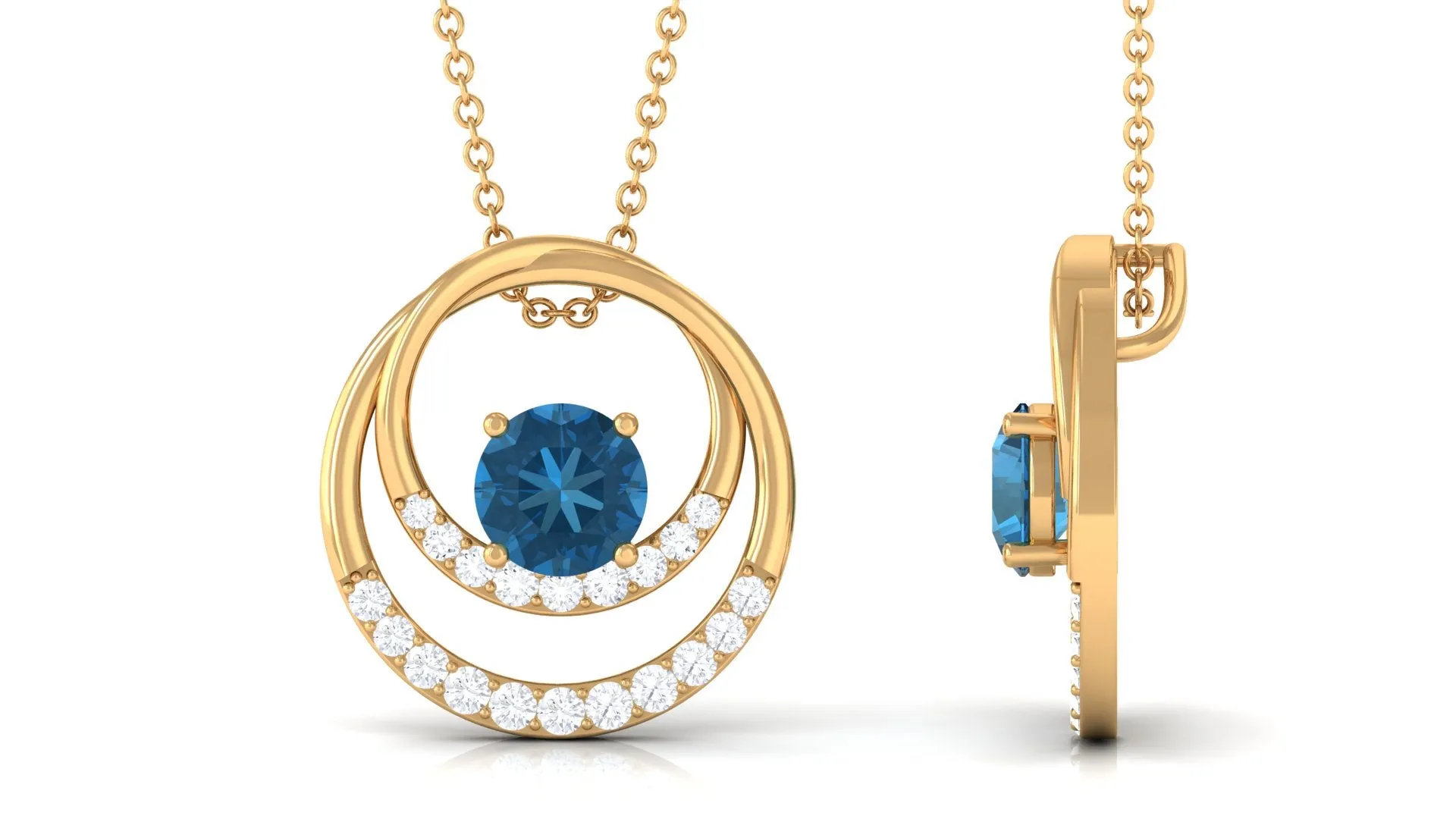 Real London Blue Topaz and Diamond Pendant
