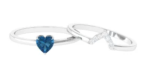 Real London Blue Topaz and Diamond Wedding Ring Set