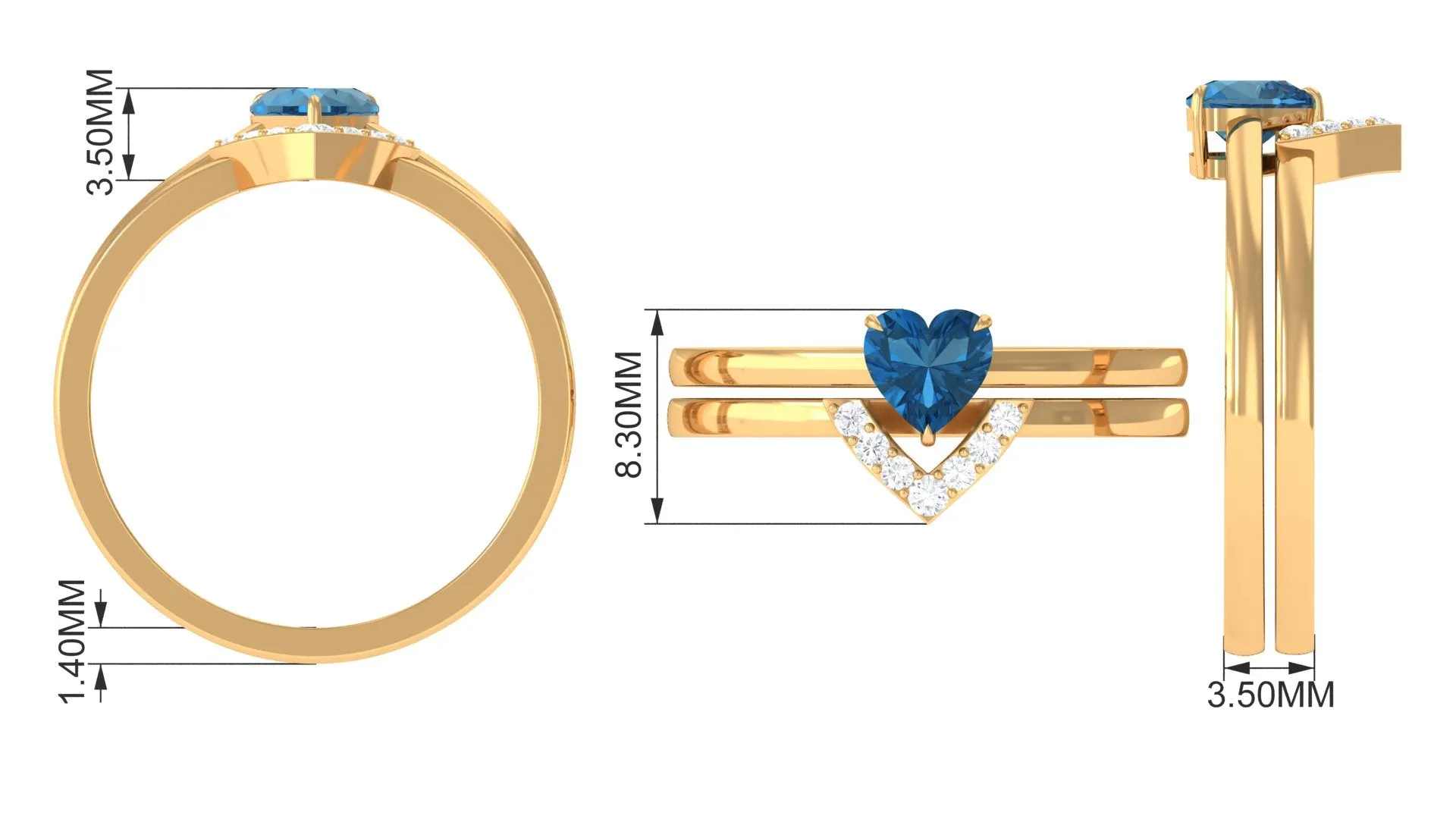 Real London Blue Topaz and Diamond Wedding Ring Set