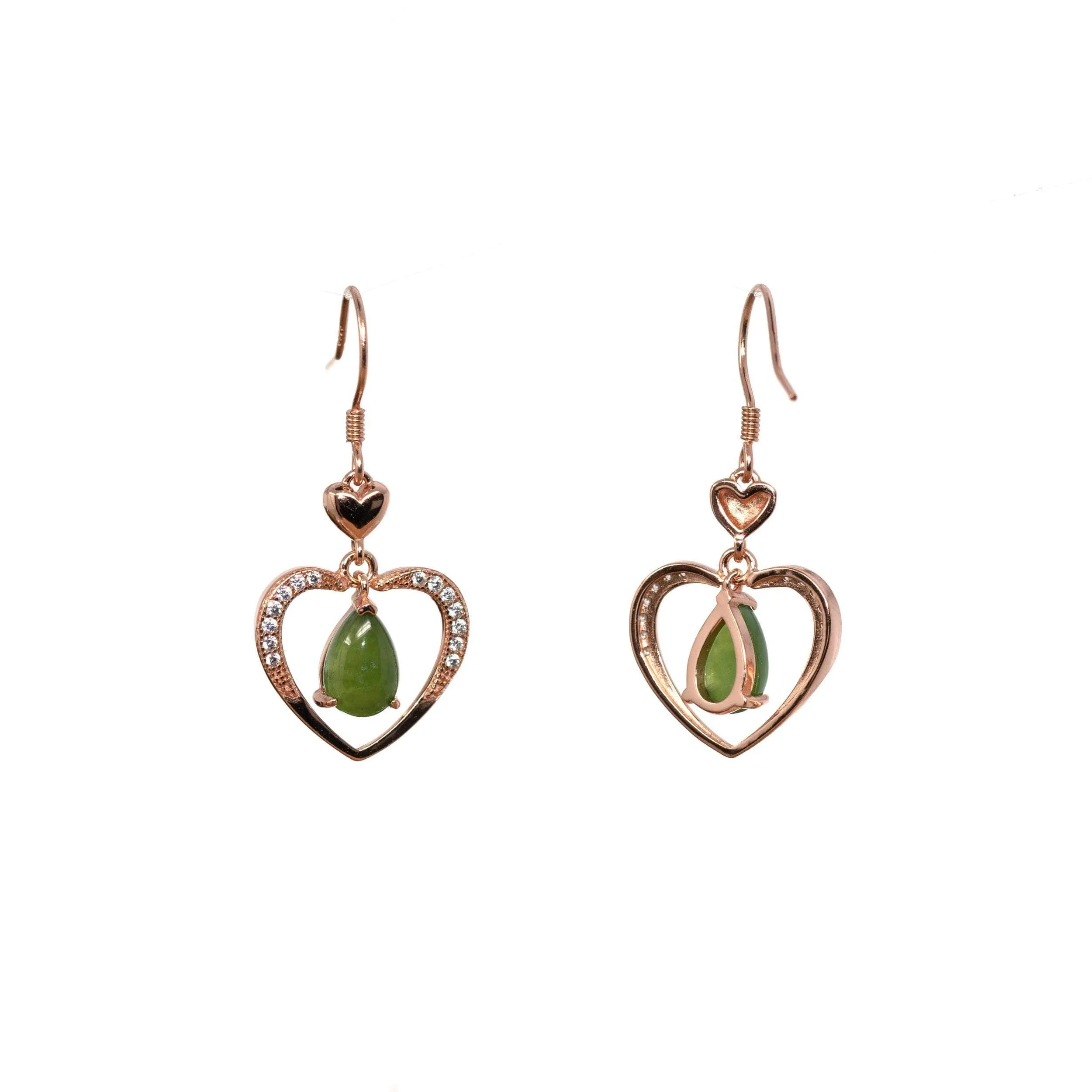 RealJade® "Love Earrings" Sterling Silver Genuine Nephrite Green Jade Dangle Earrings With CZ