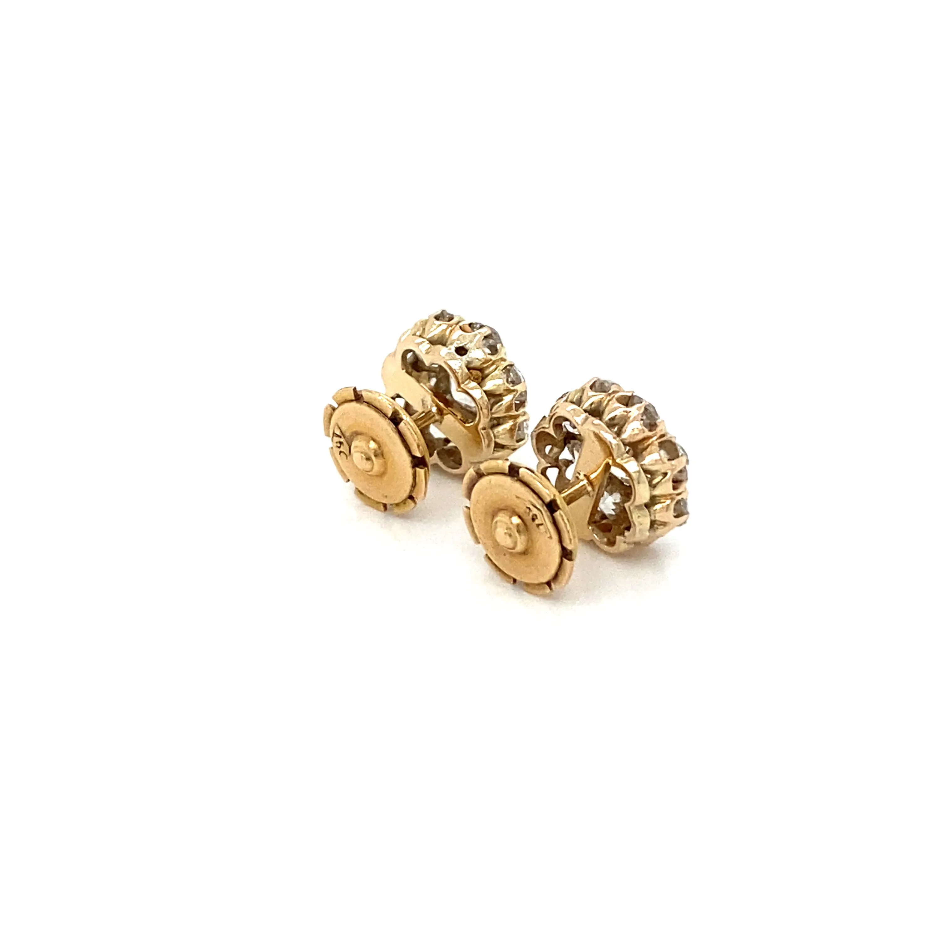Retro 3.70 Carats Old Mine Cut Diamond Cluster Stud Earrings