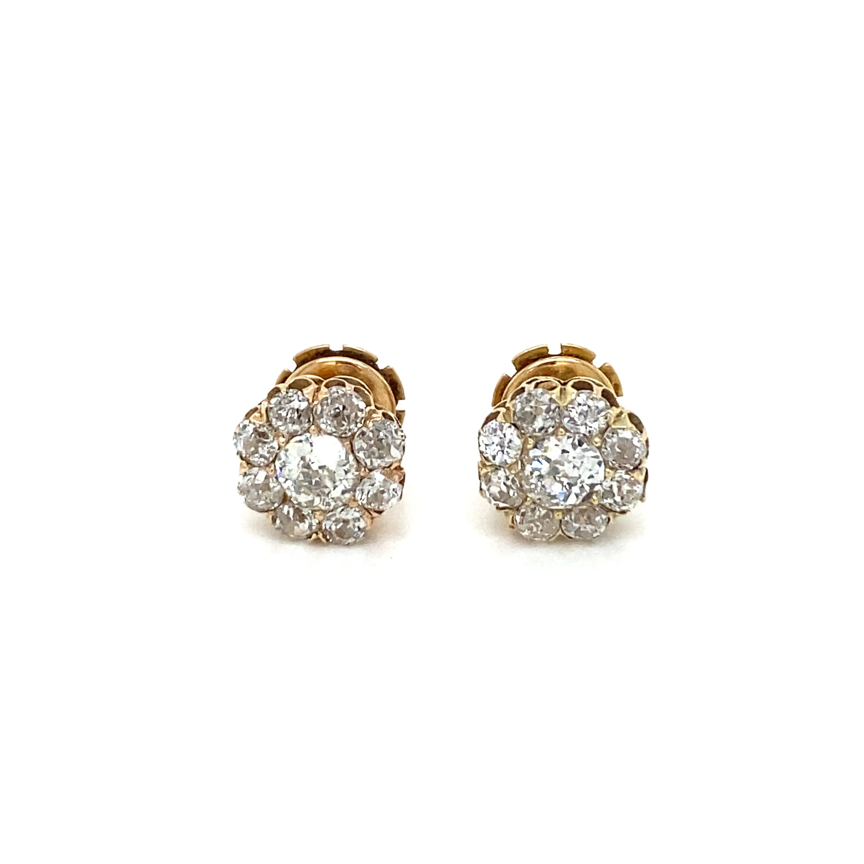Retro 3.70 Carats Old Mine Cut Diamond Cluster Stud Earrings