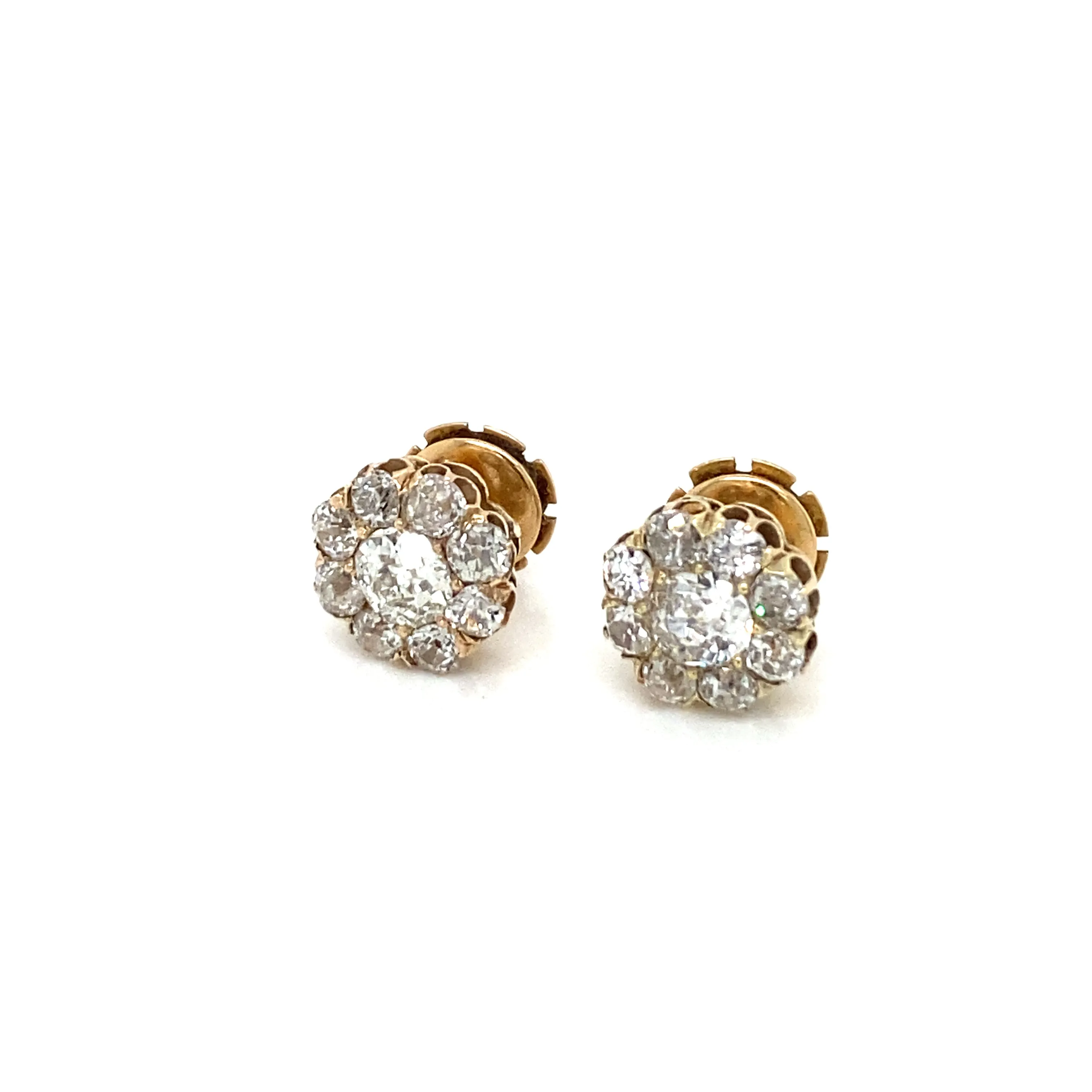 Retro 3.70 Carats Old Mine Cut Diamond Cluster Stud Earrings
