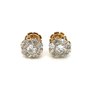 Retro 3.70 Carats Old Mine Cut Diamond Cluster Stud Earrings