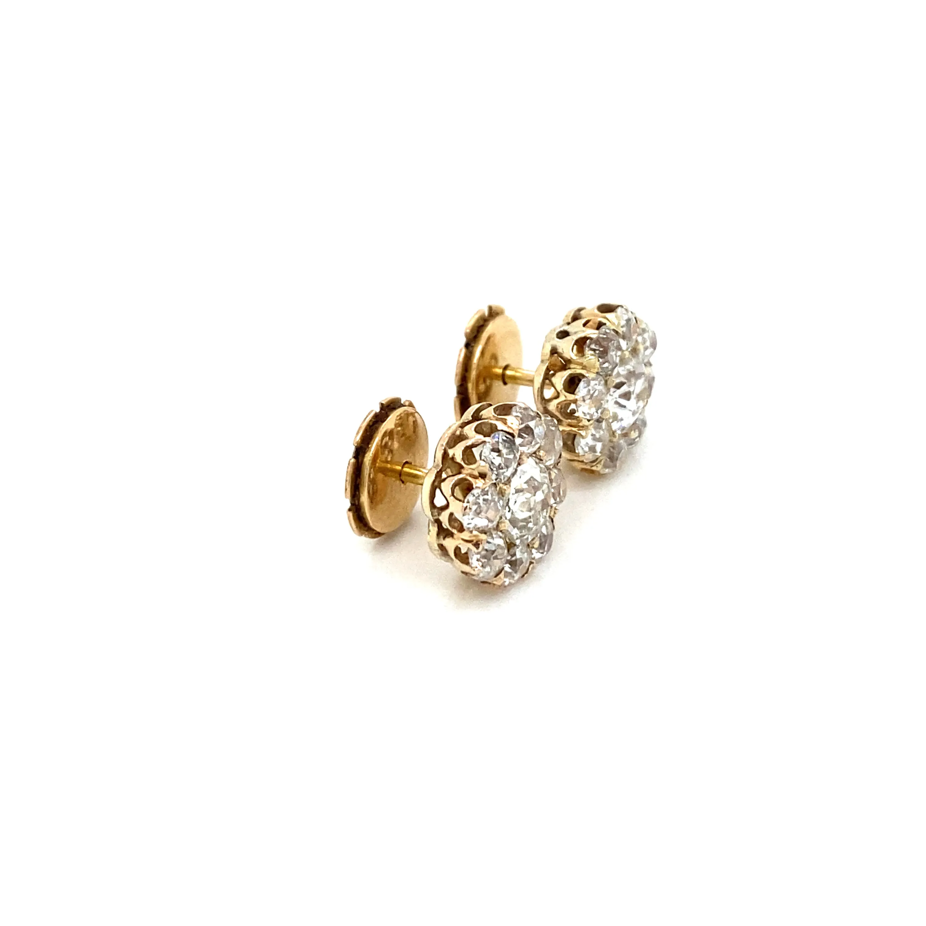 Retro 3.70 Carats Old Mine Cut Diamond Cluster Stud Earrings