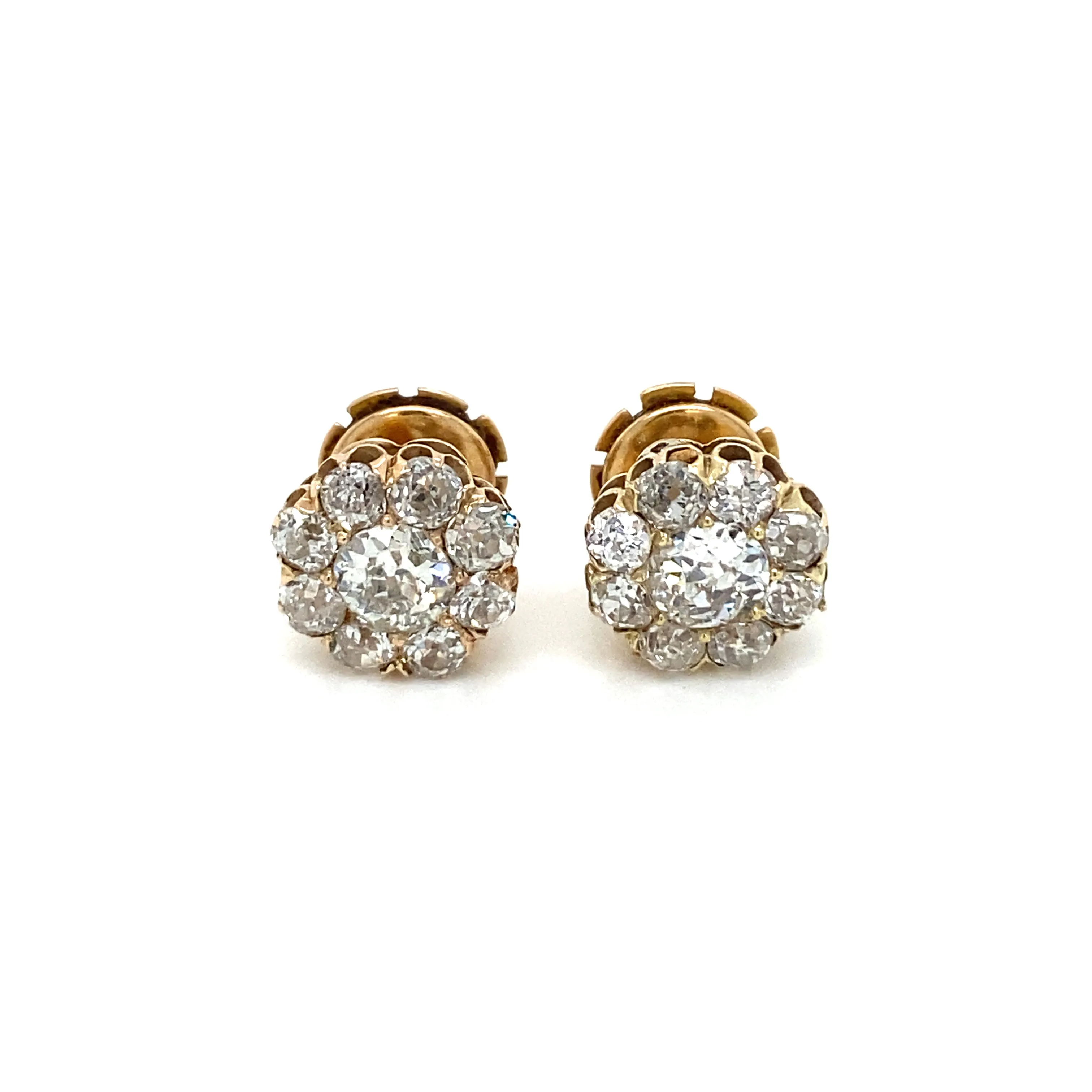 Retro 3.70 Carats Old Mine Cut Diamond Cluster Stud Earrings