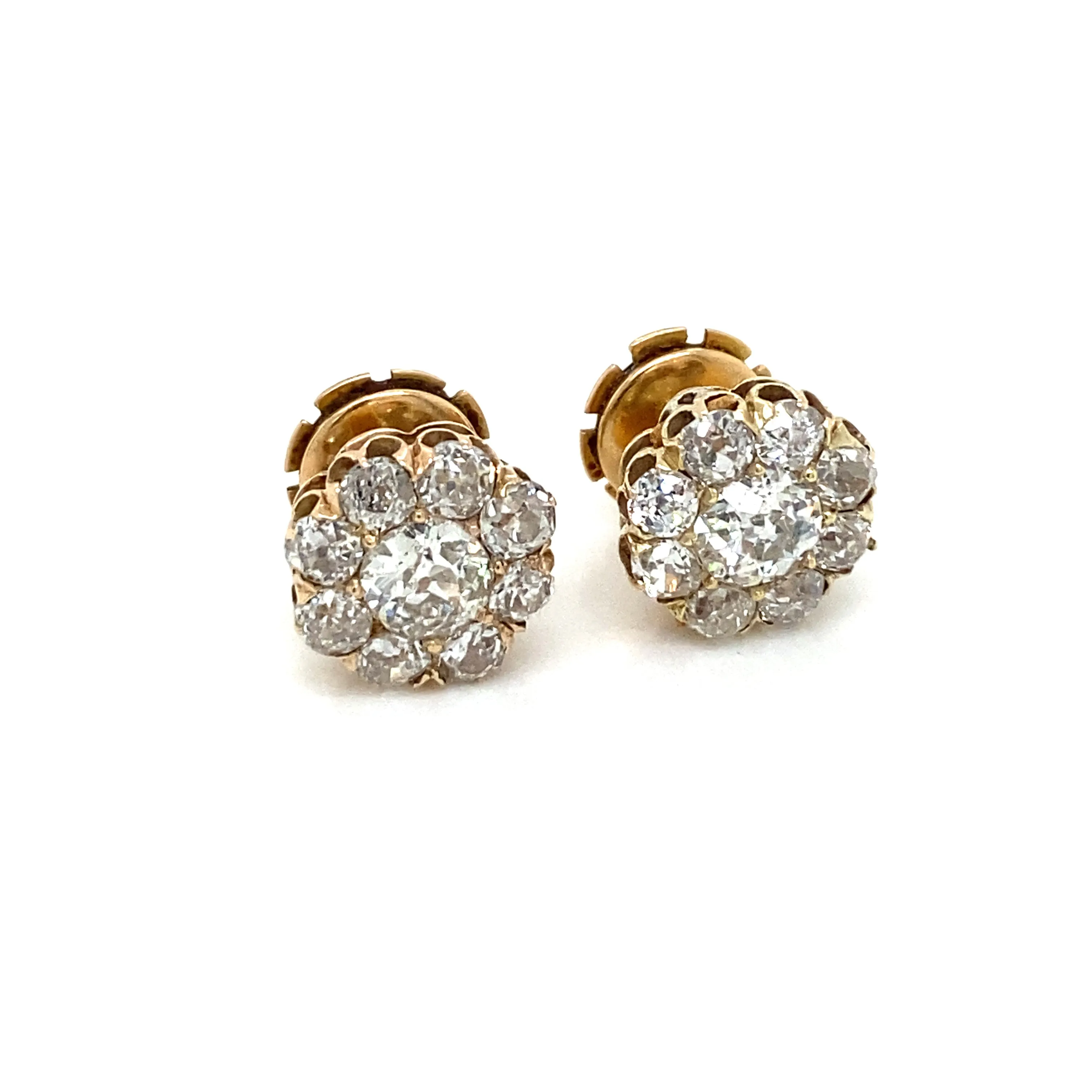 Retro 3.70 Carats Old Mine Cut Diamond Cluster Stud Earrings