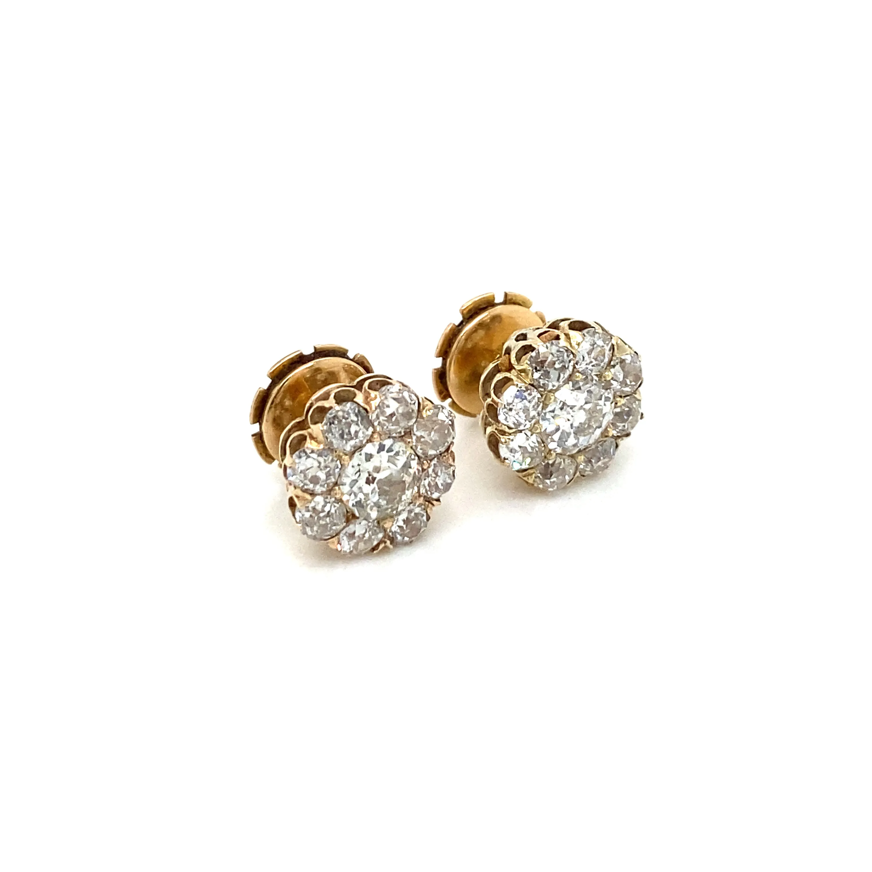 Retro 3.70 Carats Old Mine Cut Diamond Cluster Stud Earrings