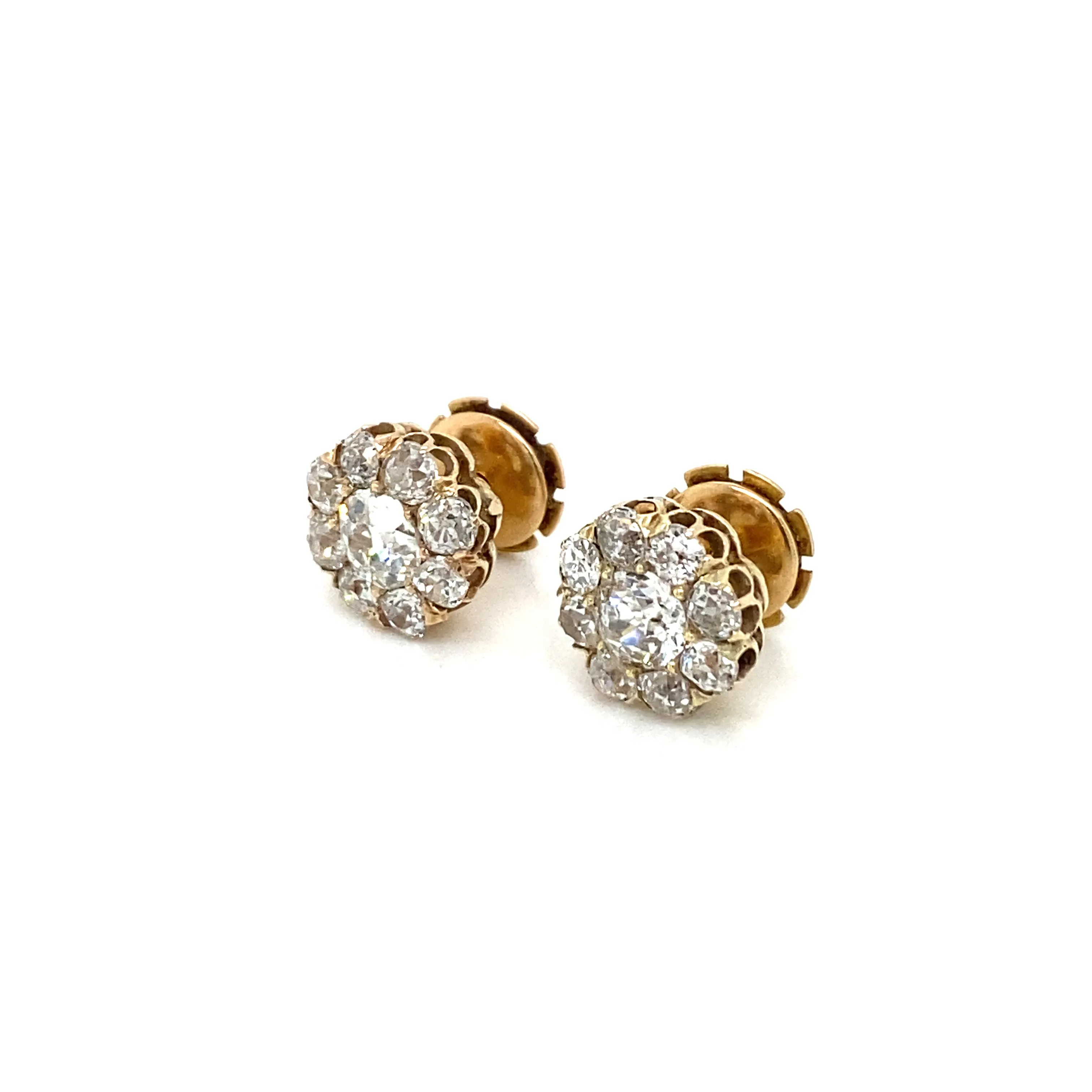 Retro 3.70 Carats Old Mine Cut Diamond Cluster Stud Earrings