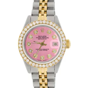 Rolex Datejust Ladies 2-Tone Gold/Steel 26mm Watch w/Pink Dial &amp; Diamond Bezel TFJ-142508186