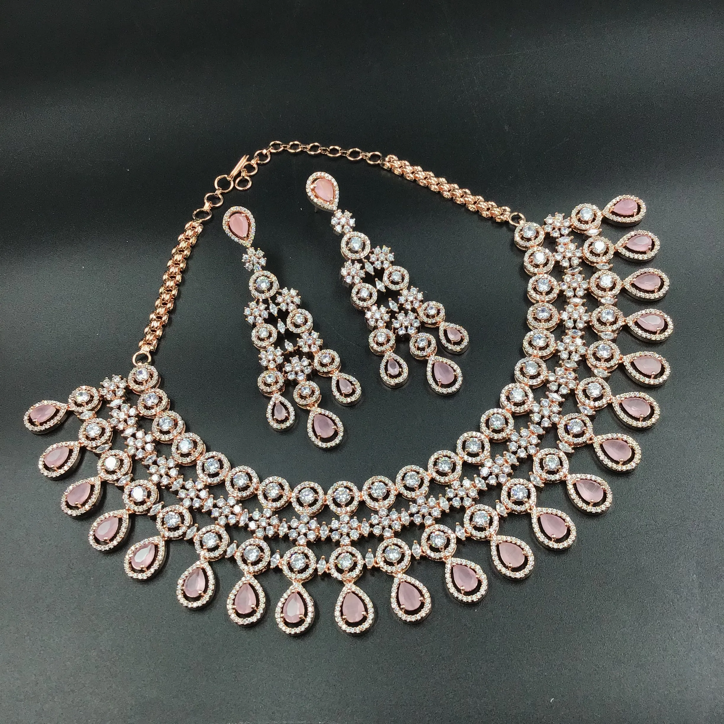 Rose Gold Polish Zircon/AD Necklace Set 6768-69