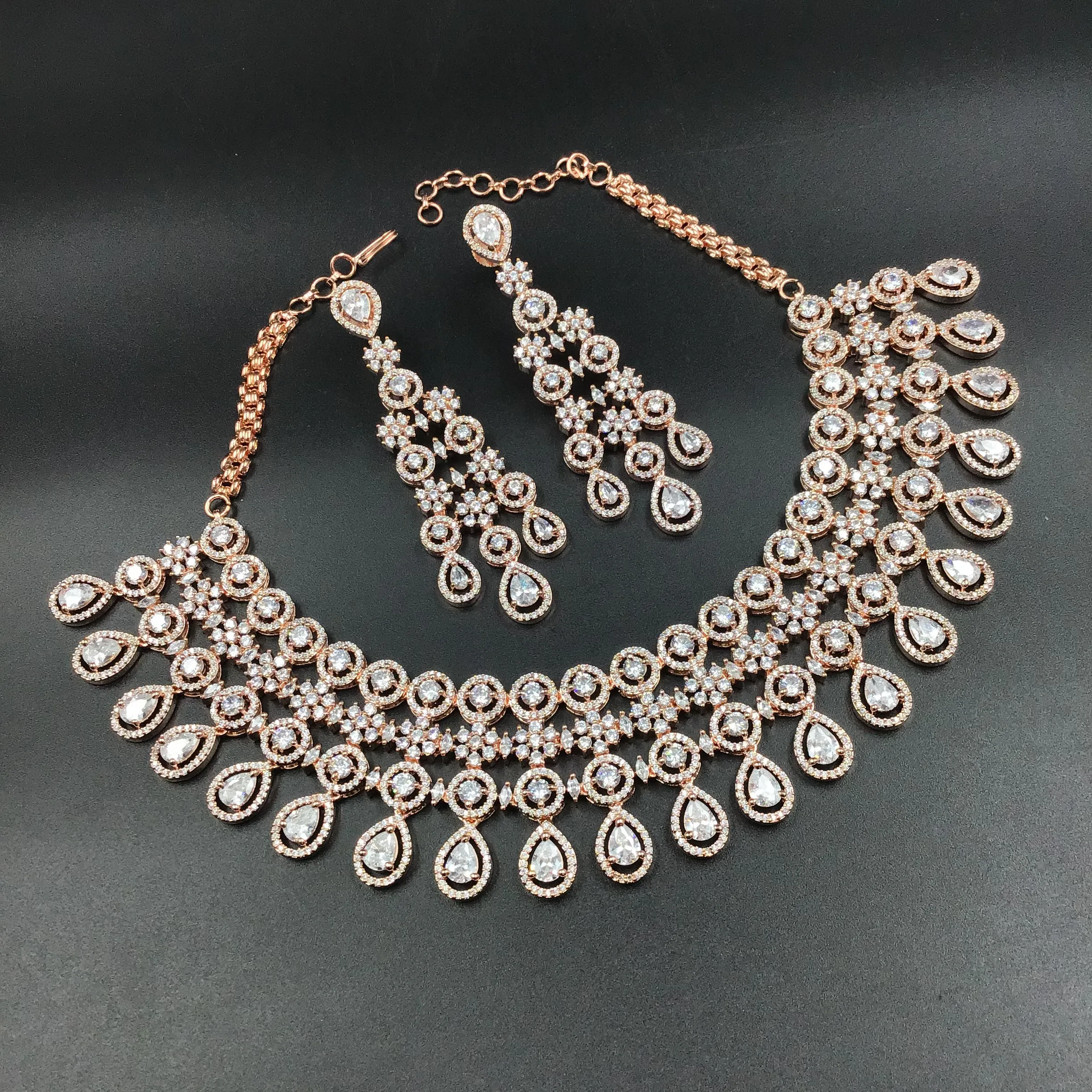 Rose Gold Polish Zircon/AD Necklace Set 6768-69