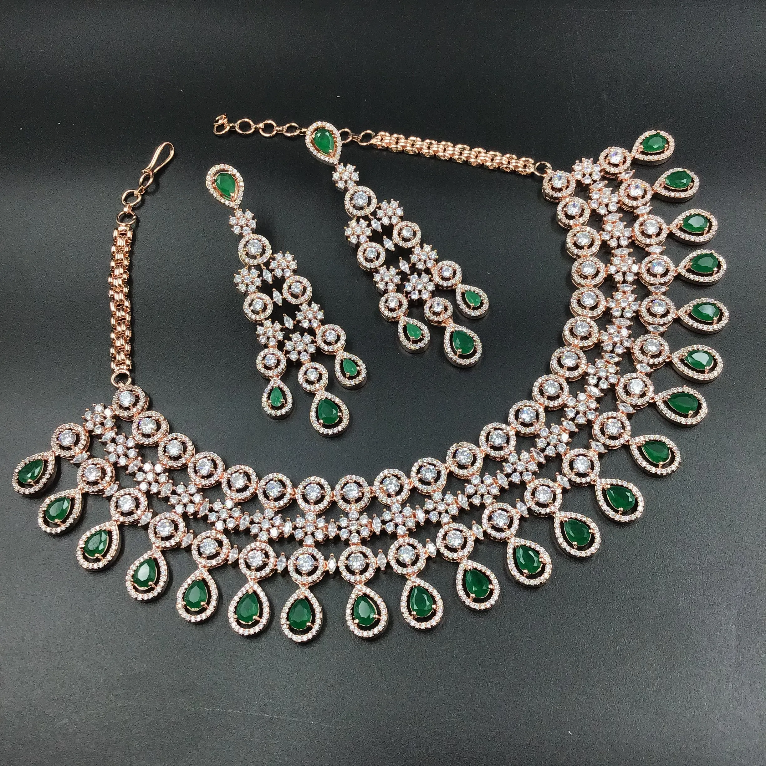 Rose Gold Polish Zircon/AD Necklace Set 6768-69