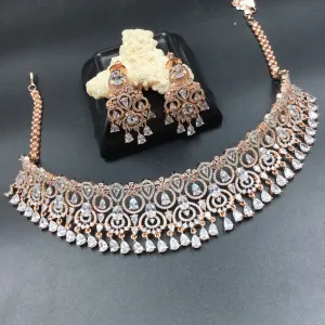 Rose Gold Zircon/AD Choker  Set 18484-5666