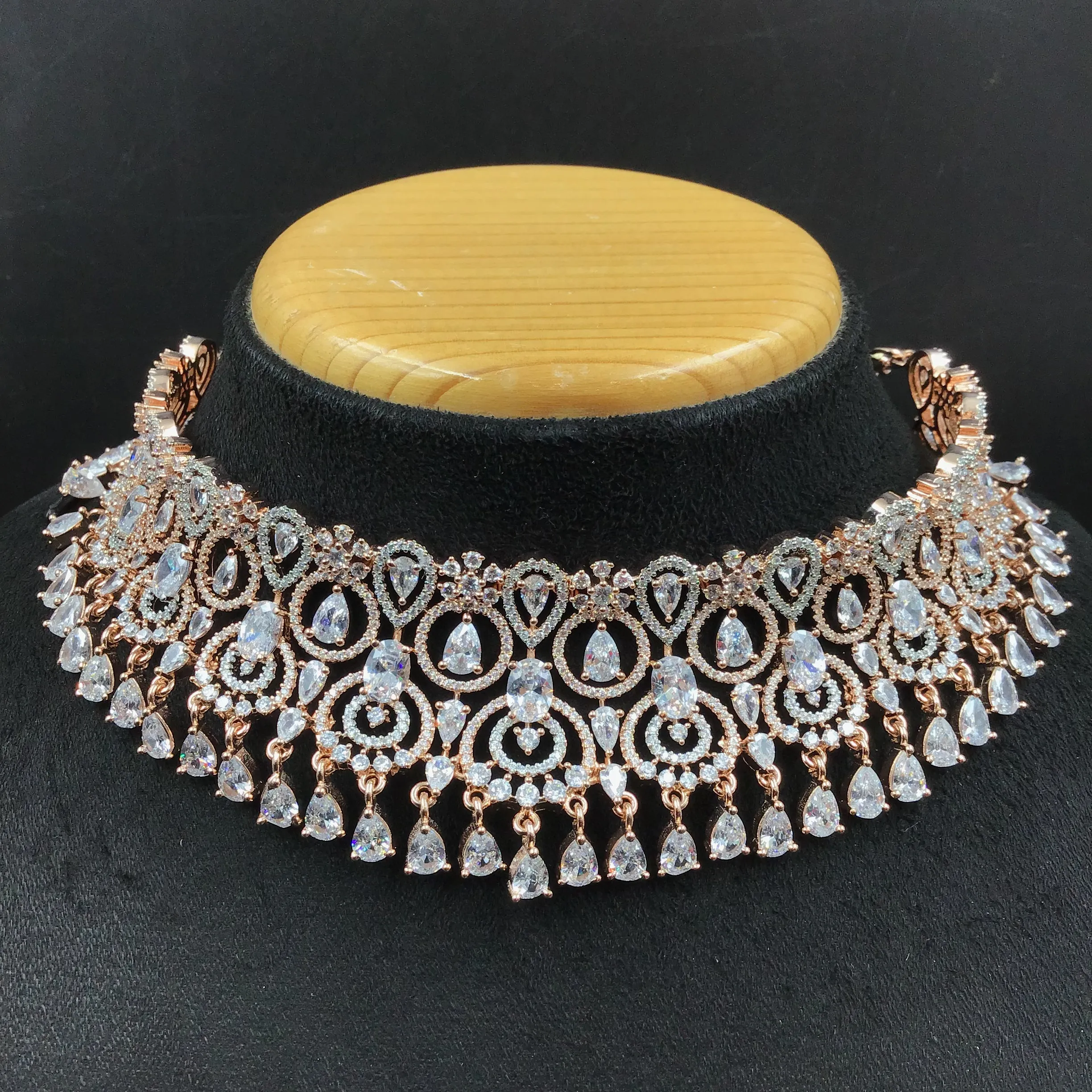Rose Gold Zircon/AD Choker  Set 18484-5666