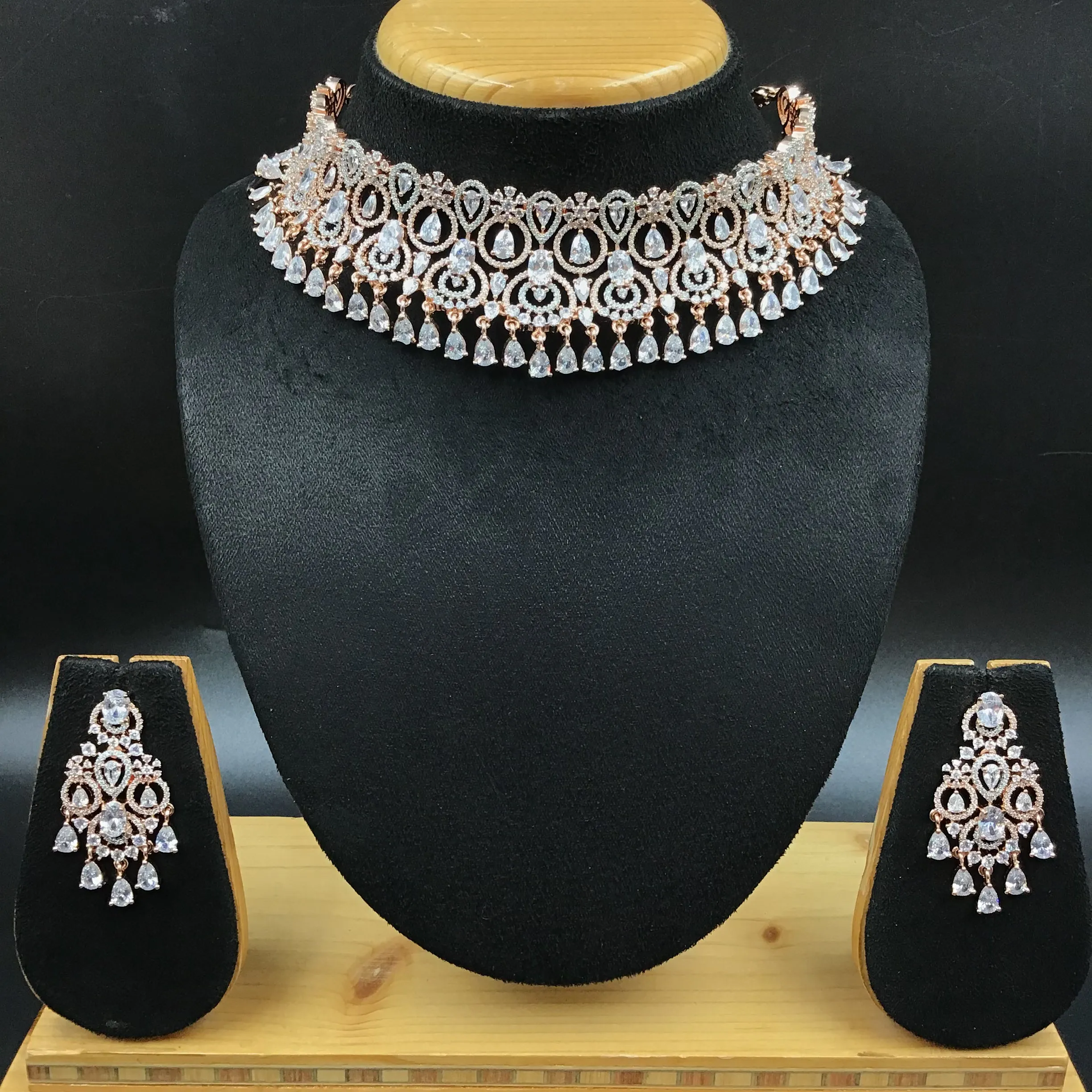 Rose Gold Zircon/AD Choker  Set 18484-5666