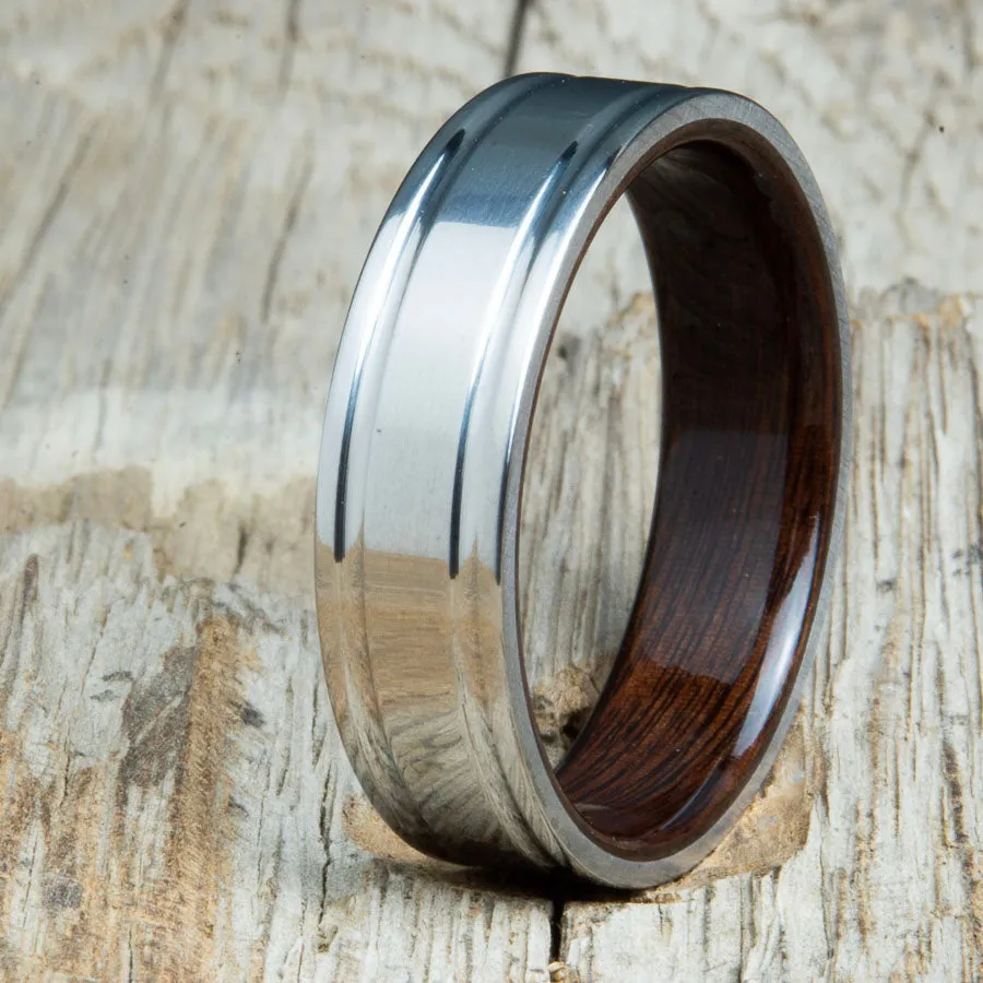 Rosewood ring with polished 6mm double groove titanium