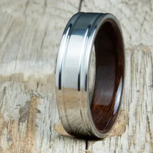 Rosewood ring with polished 6mm double groove titanium