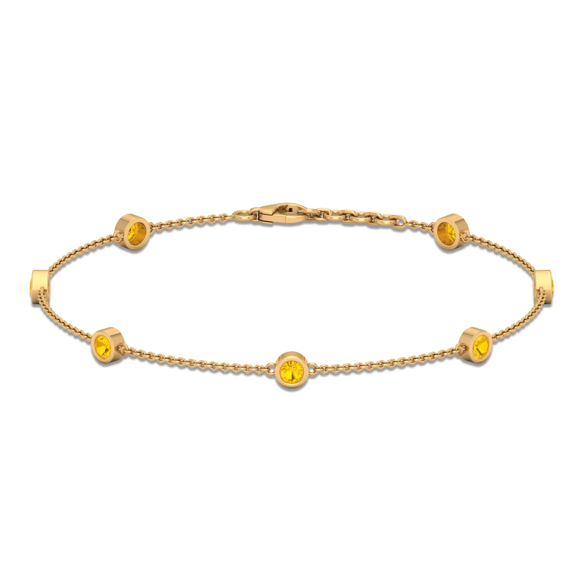Round Yellow Sapphire Seven Stone Station Chain Bracelet