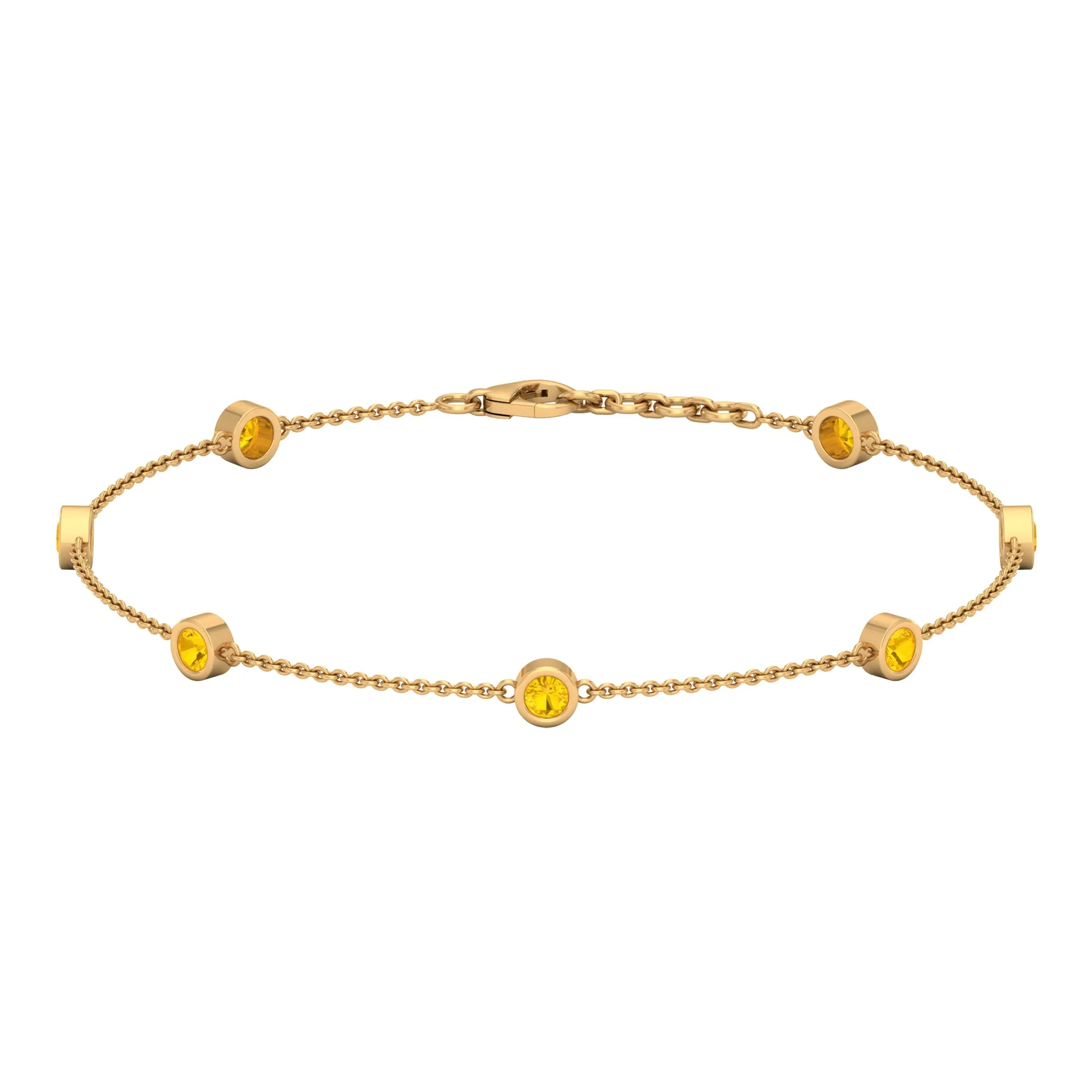 Round Yellow Sapphire Seven Stone Station Chain Bracelet