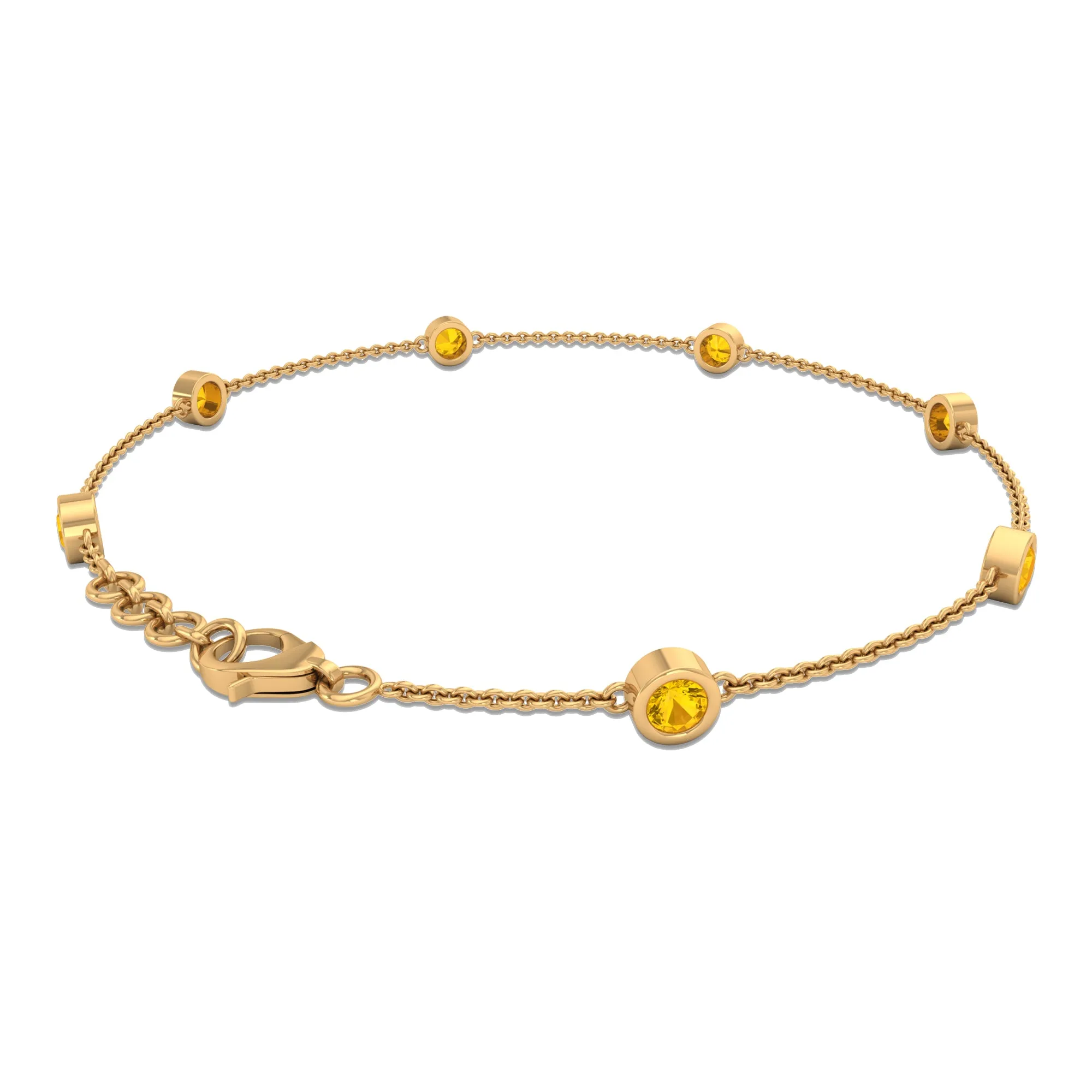 Round Yellow Sapphire Seven Stone Station Chain Bracelet