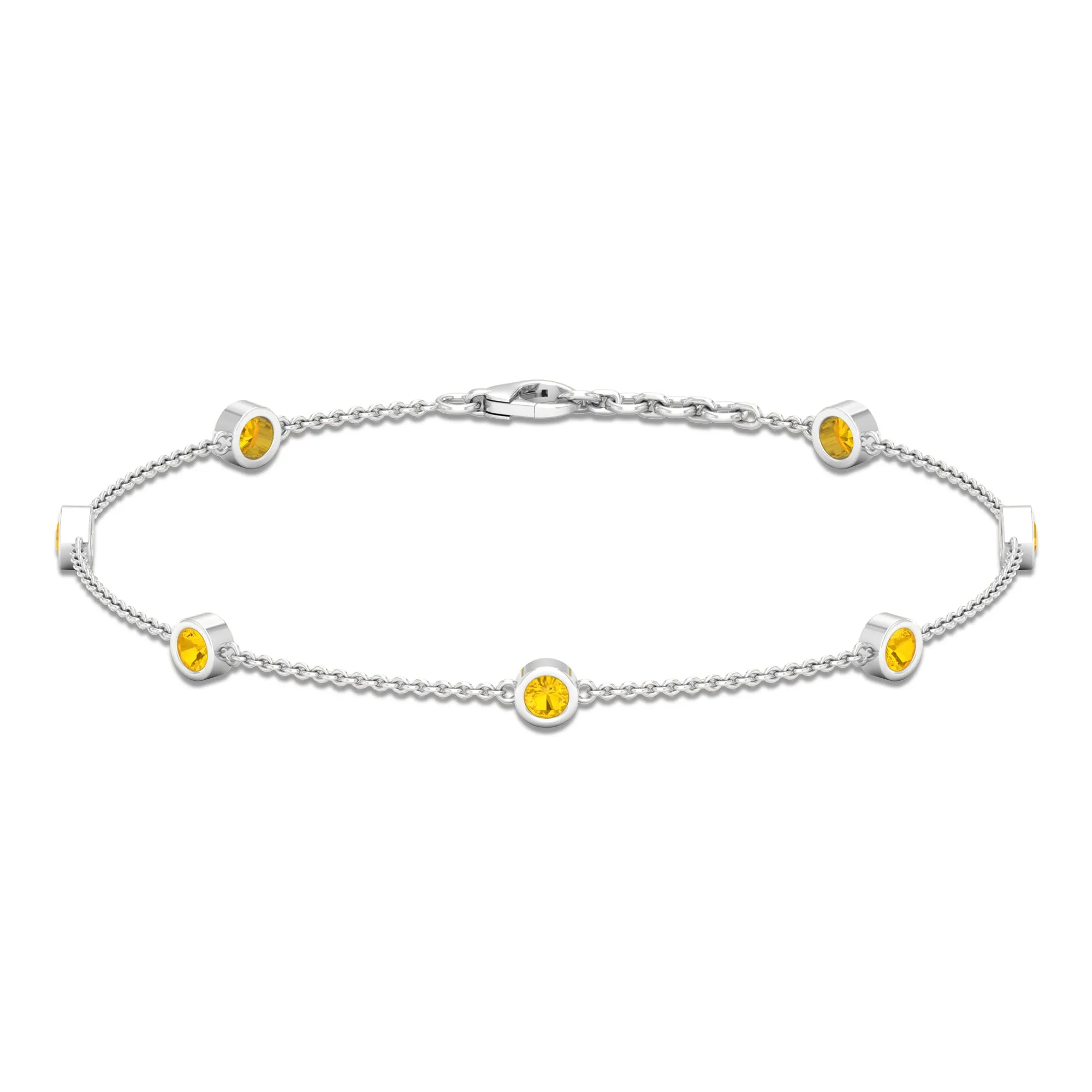 Round Yellow Sapphire Seven Stone Station Chain Bracelet