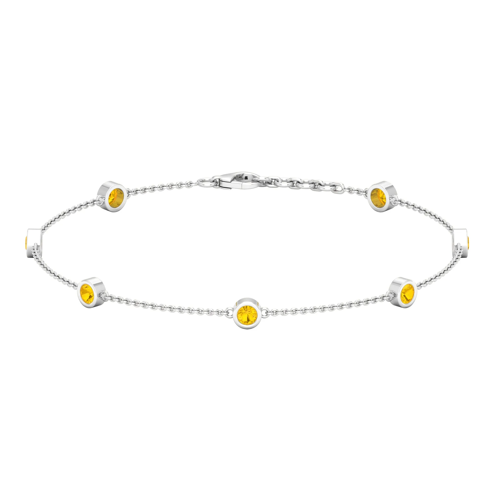 Round Yellow Sapphire Seven Stone Station Chain Bracelet