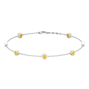 Round Yellow Sapphire Seven Stone Station Chain Bracelet