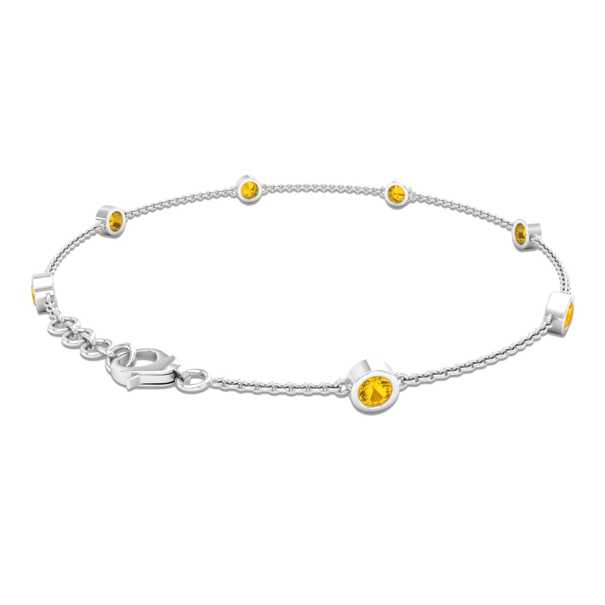 Round Yellow Sapphire Seven Stone Station Chain Bracelet