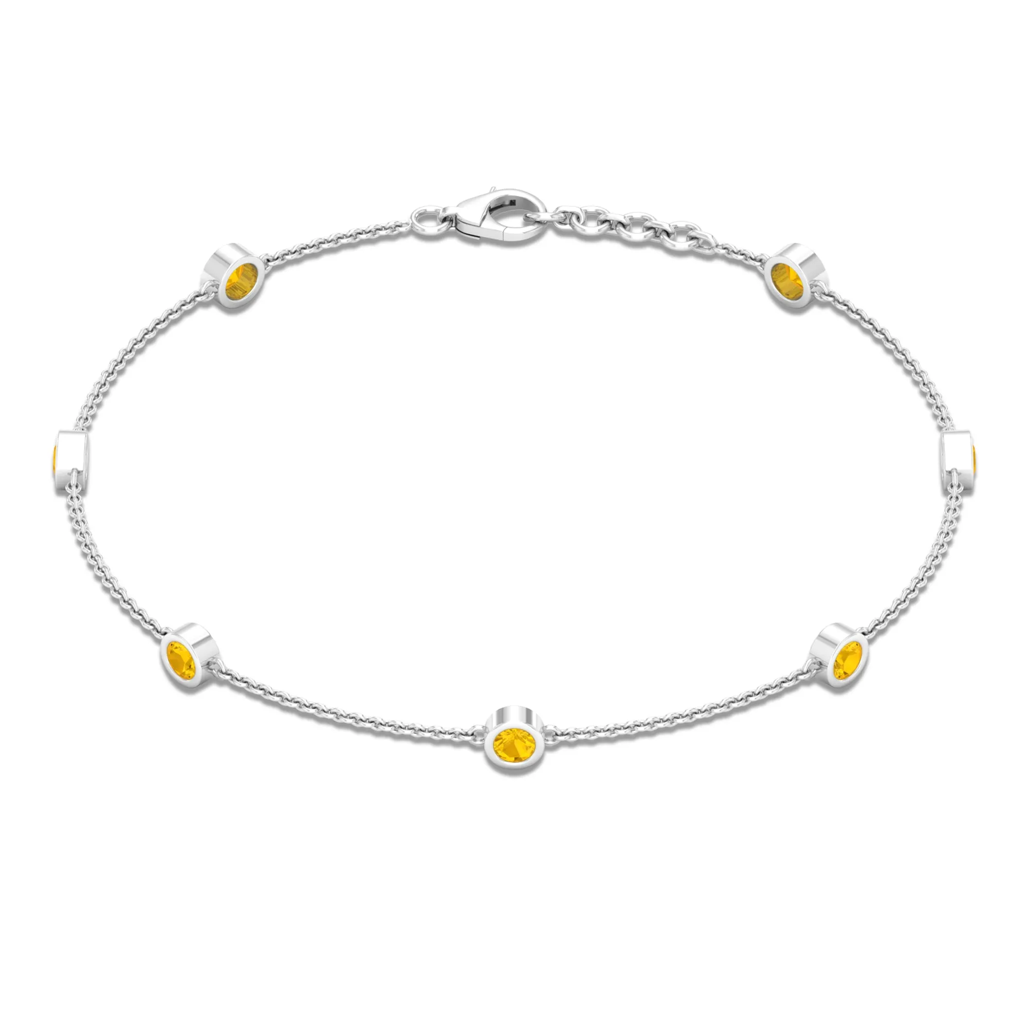 Round Yellow Sapphire Seven Stone Station Chain Bracelet