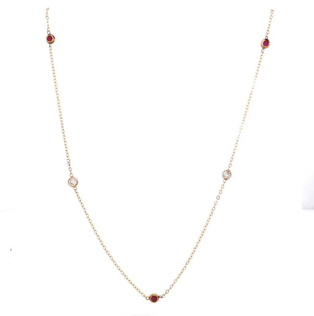Ruby and Diamond Station Necklace 14kt Yellow Gold
