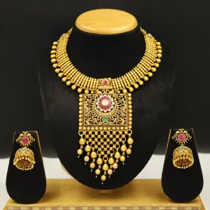 Ruby Green Antique Gold Finish Necklace Set 19712-6896