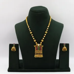 Ruby Green Antique Gold Finish Pendant Set 17030-4178
