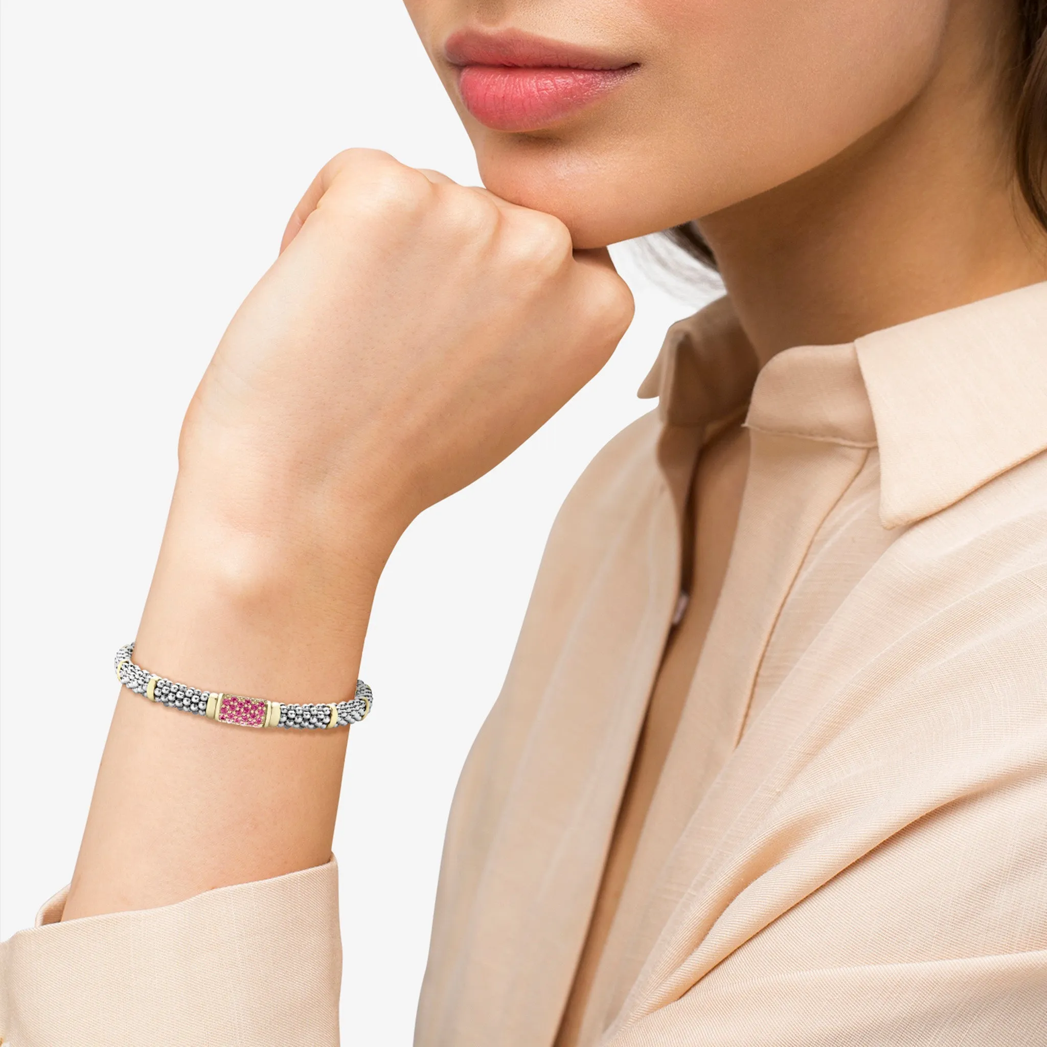 Signature Caviar Pink Sapphire Caviar Bracelet | 6mm