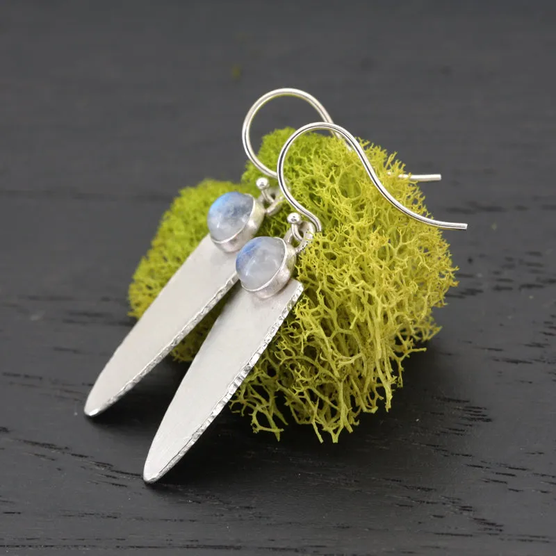 Silver and Rainbow Moonstone Dangle Earrings