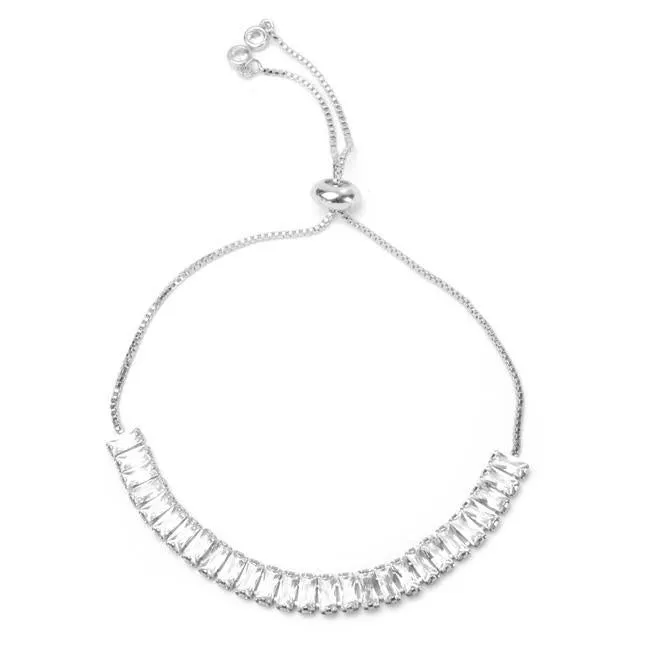 Silver Cubic Zirconia Baguettes Pull Tie Bracelet