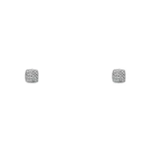 Silver Cubic Zirconia Pave Square Stud Earrings