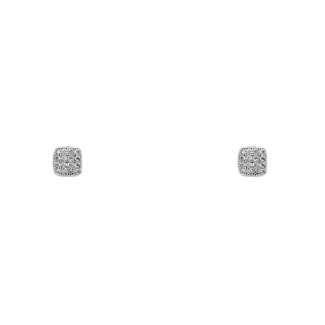 Silver Cubic Zirconia Pave Square Stud Earrings