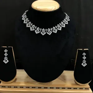 Silver Finish Round Zircon/AD Necklace Set