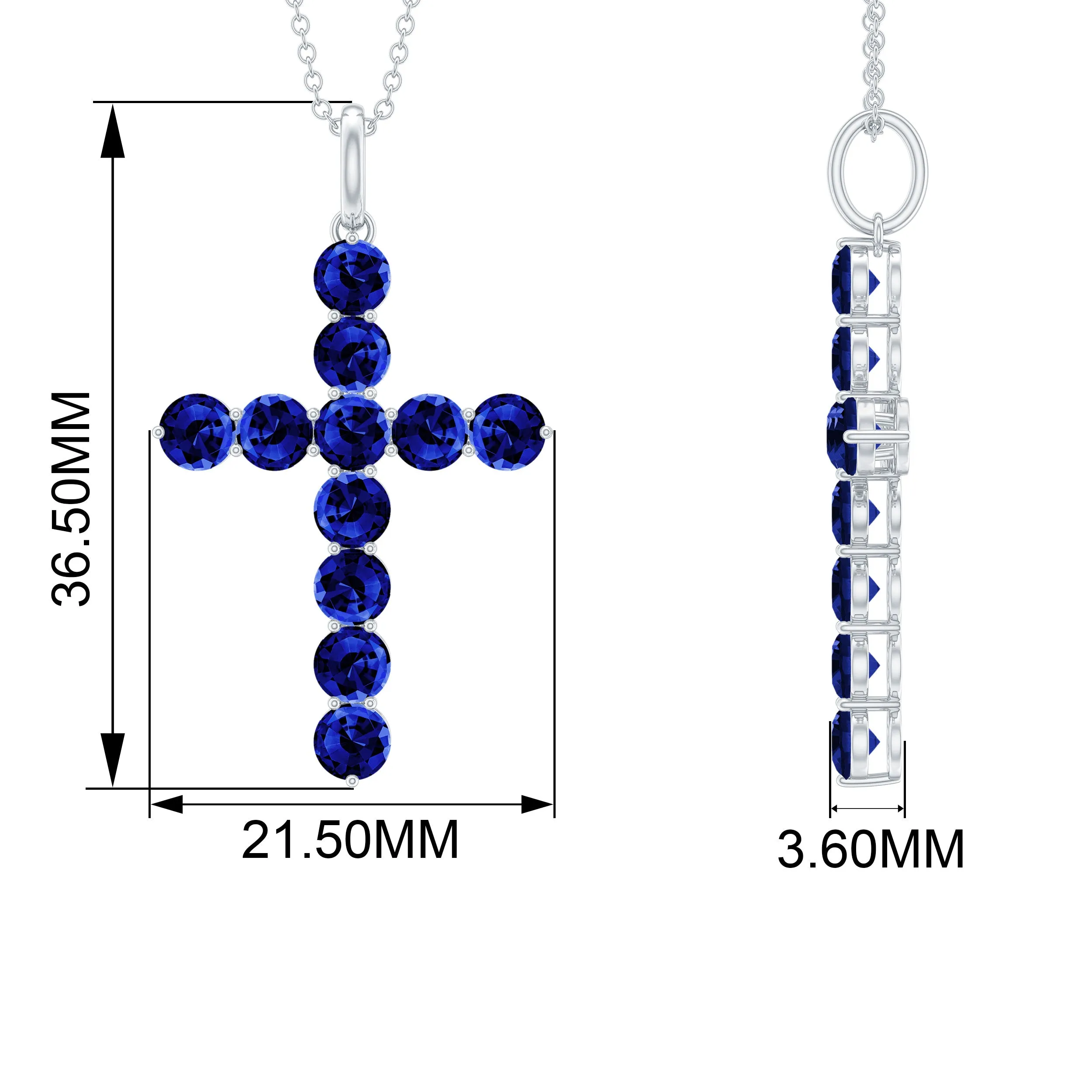 Simple Created Blue Sapphire Cross Pendant Necklace