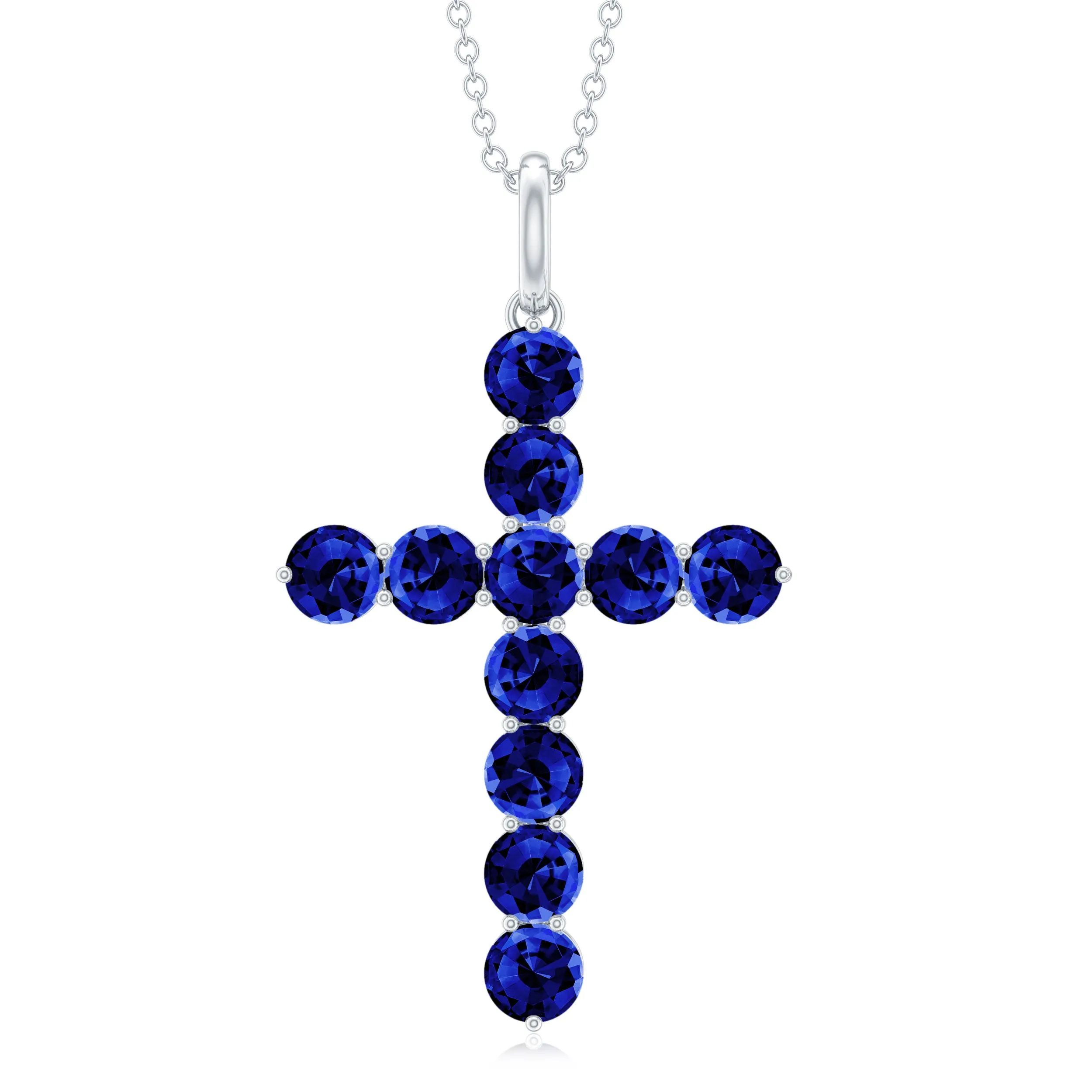 Simple Created Blue Sapphire Cross Pendant Necklace