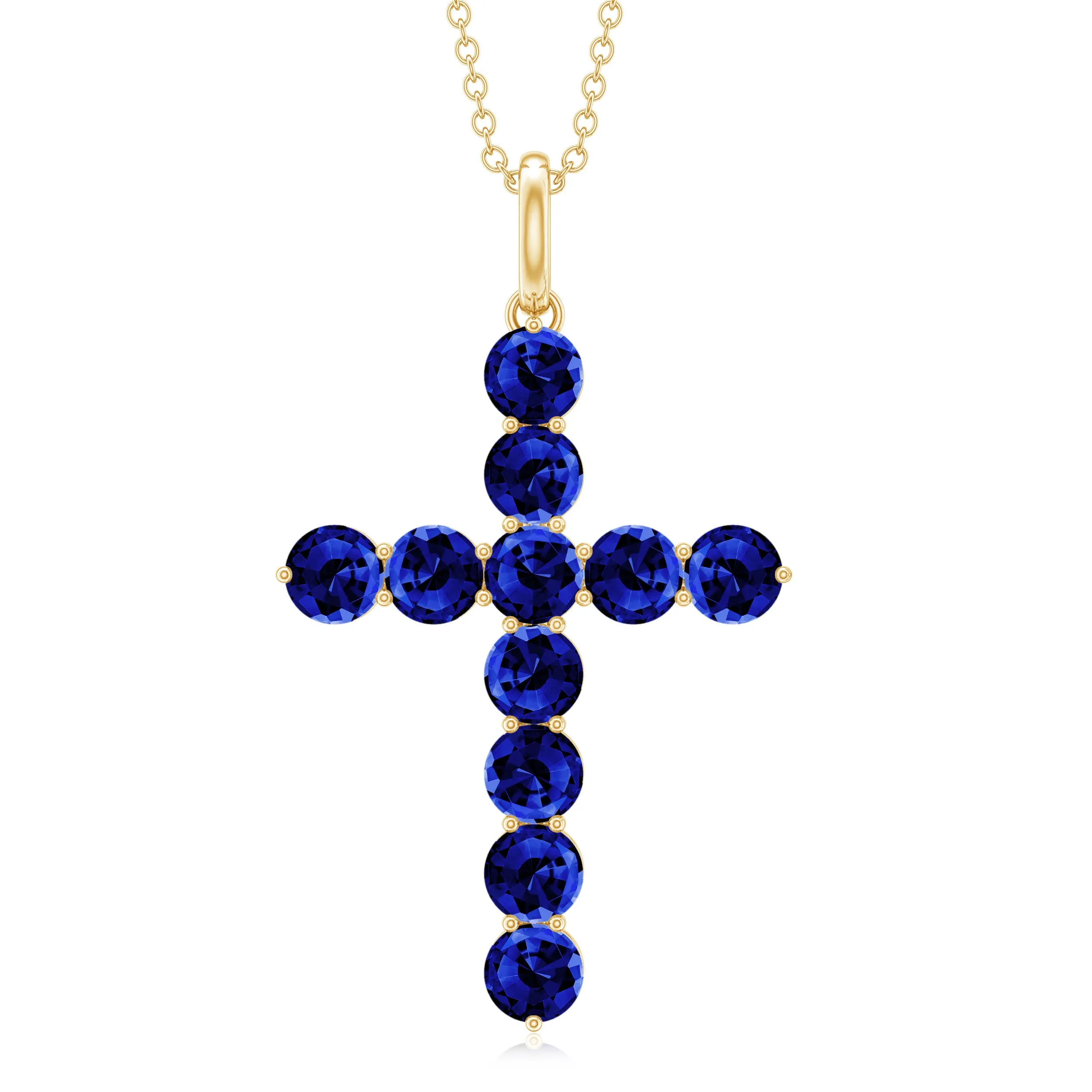 Simple Created Blue Sapphire Cross Pendant Necklace