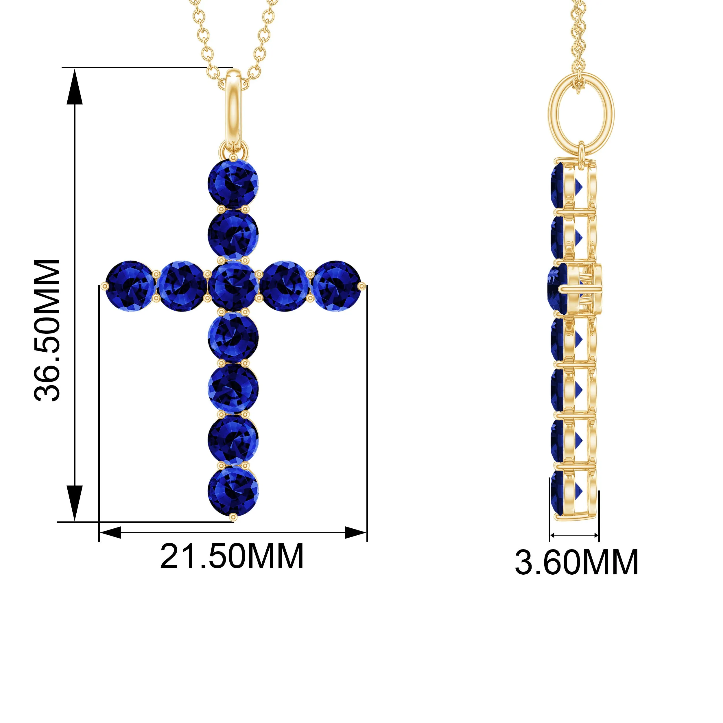 Simple Created Blue Sapphire Cross Pendant Necklace