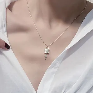Sparkling Zircon Embellished Lock and Key Pendant Necklaces